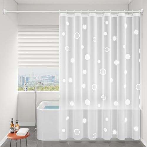 Calefee Petit Rideau de Douche 80x200, Rideau Salle de Bain Douche Peva Semi Transparent avec Motif Cercle, Rideau de Douche avec Ourlet Lesté Imperméable