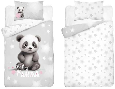 Kinderbettwäsche 100x135 cm aus 100% Baumwolle Weich und farbenfroh | Bettwäsche Kinder Perfekt für Mädchen und Jungen | Hochwertig und pflegeleicht Baby Bettwäshe mit Reißverschluss | Panda 040