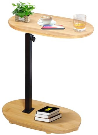 KUKKUME Beistelltisch C Form Höhenverstellbar Kleiner Tisch Holz und Metall Couchtisch Sofatisch Kaffeetisch Side Table Sofa Table Betttisch für Wohnzimmer Bad Bett Sofa und Kaffee