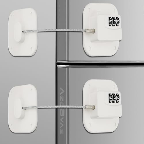Refrigerator Lock, 2 Pack Heavy Duty Fridge Lock, Combination Lock for Fridge, Cabinets, Window, Drawers and Child Safety Cabinet Locks, No Drilling, Easy Install No Keys Needed, White