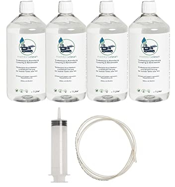 4x 1 L membraclean Trinkwasseraufbereitung Camping & Wohnmobil + Befüllset | Das Starterset für sicheres Trinkwasser unterwegs: Reinigung, Biofilmabbau, Trinkwasseraufbereitung und Konservierung
