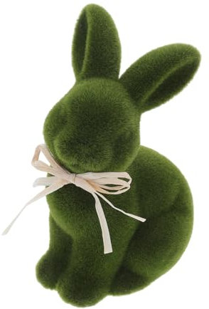 ABOOFAN Osterhasen-Dekoration Häschen-Statue Beflockte Hasenfiguren Osterhase Beflockt Beflockte Häschenstatue Mikrolandschaftsdekor Ostergartenfiguren Beflockter Hase Green Beflockung