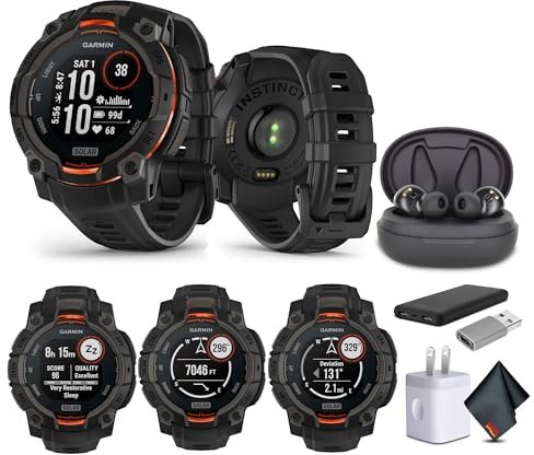 Garmin Instinct 3 - Reloj inteligente con pantalla solar de 45 mm, GPS resistente para exteriores, bisel reforzado con metal, linterna integrada, color negro (010-02934-00) para hombres y mujeres