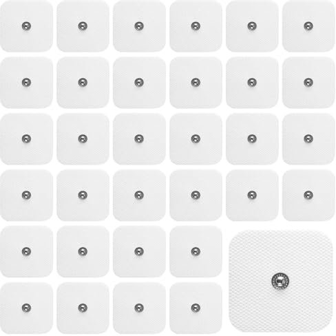 Elektroden Pads – 32 Stück Nachkaufset Selbstklebende Gel-Elektroden 50x50mm, TENS Pads mit 3,5mm Druckknopf für Sanitas & Beurer TENS Geräte, Hautfreundlich & Wiederverwendbar