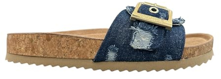 Colors of California Einreihige Sandale aus Denim und Kork für Damen, blau, 36 EU