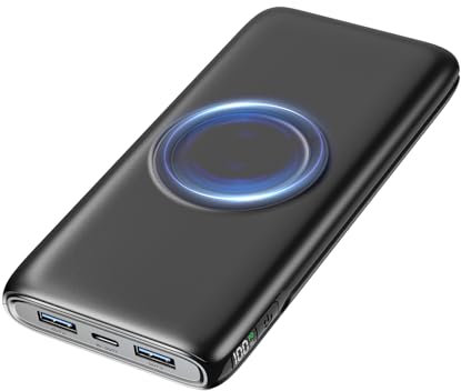 Fandealo-Power Bank-Wireless-27000mAh - PD QC 3.0 22,5W Ricarica Rapida Caricatore Portatile con Display LED, USB C Uscite & Ingressi Batteria Esterna per Smartphone Tablet Ecc
