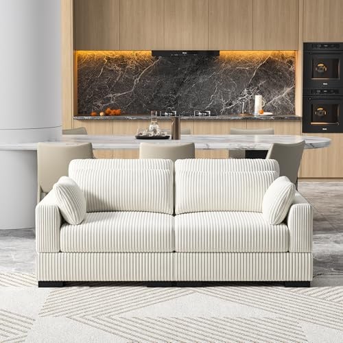 WOBOPCG 2-Sitzer-Sofa, modulares Sofa aus Cord, gepolstertes Sofa, modulare Sofas, Wohnzimmer, 2-Sitzer-Sofas mit Kissen, niedrigen Sofas, Betten, Loungesessel (Beige, 2-Sitzer)
