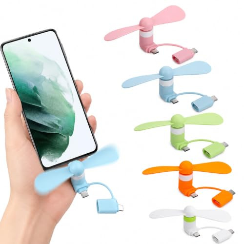 Beavorty 5pcs Mini Cell Phone Fan 2-in-1 : Phone Fan Bulk Usb C Micro Usb Portable Air Cooler with Two Leaves Cooling Ventilator for Travel Bus Subway