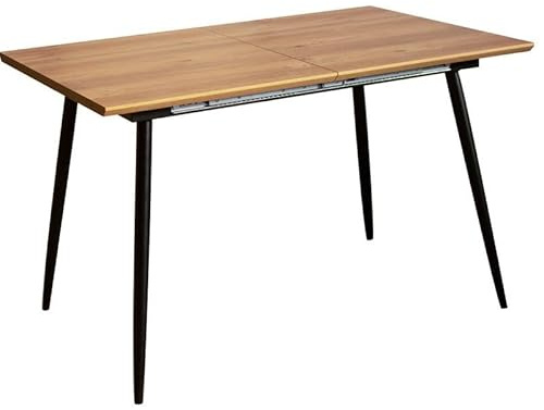 DRW Table rectangulaire Extensible en mélamine Effet Bois et métal Noir et Naturel 76 x 160 x 80 cm