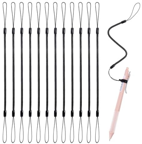 guduling 12 Stück Einziehbares Trageband für Stift, Pen Lanyard | Stifte Lanyard, Spiralband für Touch Pens die an Clipboard Tablet Geräten Befestigt Werden Können (Schwarz)