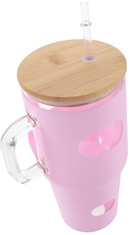 Gatuida Bicchiere in Vetro con Cannuccia Grande Capacità Resistente al Calore con Copertura in Silicone Antiscivolo per Ufficio e Uso Quotidiano