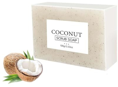 Coconut Scrub Soap - Natural Coconut Soap Bar for Deep Cleansing - Body & Face Soap Bar with Coco-nut Oil - Handmade So-ap B-ar - Fresh Scent, Rich Foam - So-ap for Acne, Dullness, Smooth Skin (1PC)