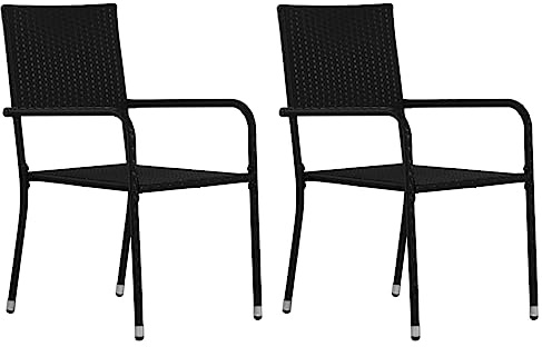 SKTQYQO Stapelbarer Gartenstuhl aus Polyrattan, schwarz, mit Stahlgestell, wetterfest, ideal für Terrasse und Terrasse, Tragfähigkeit 110 kg,