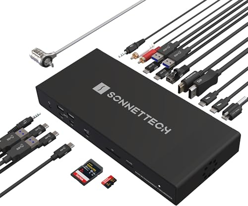 Sonnet Echo 20 Thunderbolt 5 SecureDock Thunderbolt 5 Dock, 10Gb Ethernet, 3 Thunderbolt 5 Ports, HDMI, DisplayPort, 9 USB 10Gbps, 140W Charging, SD Card Reader, Mac, Windows, Chromebook, iPad