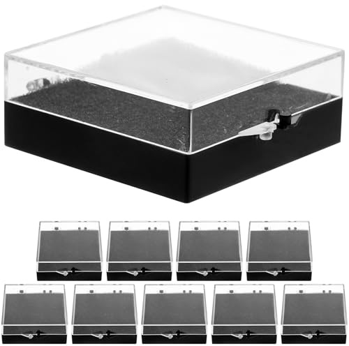 Ansteckbox mit Deckel für Sammler 10 Stück 5,5x5,5x2,2cm Schwarz | Schaumstoffeinlage und Klarer Sicht, für Verkaufstheke und Zuhause, Schützt Kleine Stücke Ordentlich