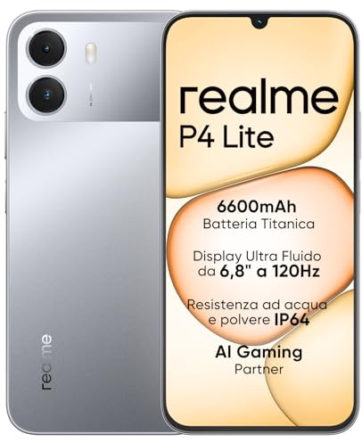Smartphone realme P4 Lite 4G, 4GB+128GB, Écran LCD HD 120Hz 6,8, Batterie Titan 6600mAh, Recharge 15W, Recharge inversée 6W, IP64 antipoussière et étanche, Système Next IA, Gris Titan (Sans chargeur)