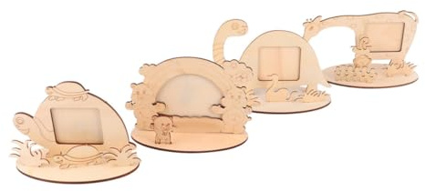 ELEOUTI Holz Bilderrahmen zum Bemalen für Selbstgemacht Fotoaufsteller mit Niedlichen Tiermotiven 4 Stück als Geschenk und Dekoration fürs Kinderzimmer