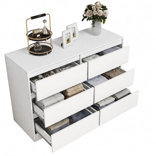 GZTGZMWG Kommode mit 6 Schubladen, Moderne Weiße Holzkommode, 100x37x69cm