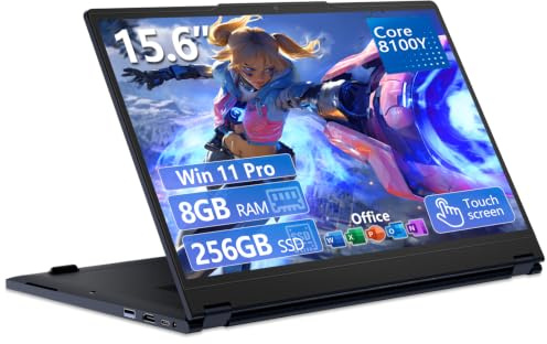 15,6 Pollici PC Portatile Touchscreen 2 in 1, Win 11 Notebook Core i3 8100Y CPU, Laptop 8GB RAM 256GB SSD, Computer Portatile 360° Rotation Touchscreen 1080P FHD IPS con USB 3.0 HDMI Type-C WIFI5