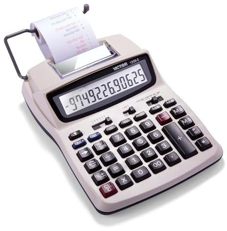 Victor Printing Calculator, 1208-2 Compact and Reliable Adding Machine with 12 Digit LCD Display, Battery or AC Powered, Includes Adapter,White