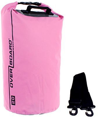 Overboard Wasserdichte Trockenröhrentasche mit verstellbarem Schulterriemen zum Bootfahren, Kajak, Angeln, Rafting, Schwimmen, Camping und Snowboarden, Rosa ,20 Liter