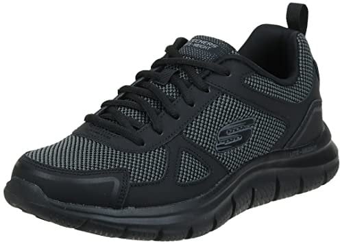 Skechers Herren Track Bucolo Sneakers, Black Leather Mesh Trim, 47.5 EU