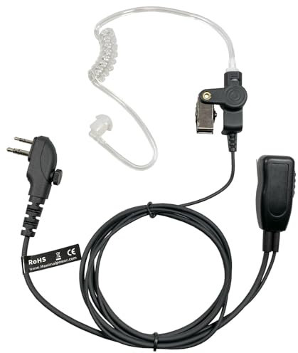 MaximalPower HYTERA HYT Single Wire 2-Pin Radio Earbud Headset PTT Mic In-Ear Clear Coil Tube