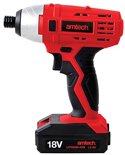 Am-Tech V6520 1.3 A Cordless Impact Driver/Lithium-Ion Battery in Storage Case, 230 V, Red