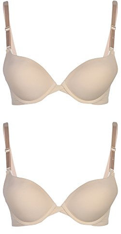 Passionelle® Womens Seamless 2 Cup Sizes Bigger Padded Push Up Bras - Pack of 2 [Size 34C, Colour Option B - Cream]