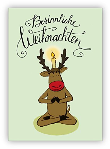 4 Stück im Set: Lustige Yoga Weihnachtskarte mit Yogi Hirsch und Kerze: Besinnliche Weihnachten • weihnachtliches Grußkarten Set mit Umschlägen zum Fest der Liebe für Familie und Freunde