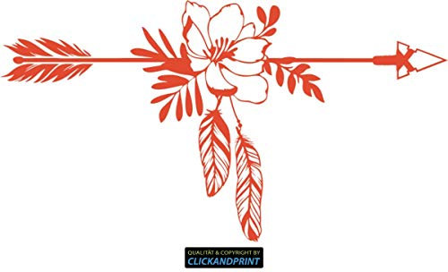 CLICKANDPRINT Aufkleber » Pfeil mit Blumen und Federn, 30x16,3cm, Orangerot • Wandtattoo/Wandaufkleber/Wandsticker/Wanddeko/Vinyl