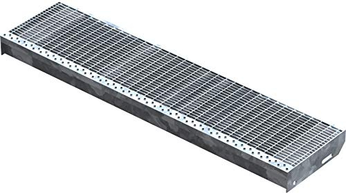 Fenau – 1100 x 270 mm - Gitterrost-Stufe (R11) XSL, MW: 30/10 mm, verzinkt, Stahl-Treppenstufe nach DIN-Norm, Fluchttreppen geeignet, Anti-Rutsch-Wirkung