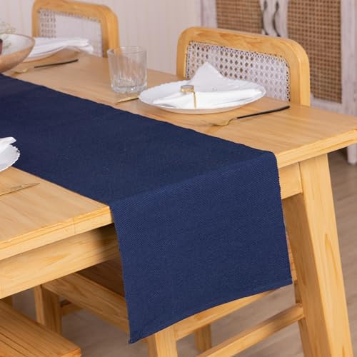Navy Blau Baumwolle Tischläufer 33x183 cm Polu Dekorativ Indisch Ethnisch Handgemacht Gewebte Kaffee Abendessen Table Runner