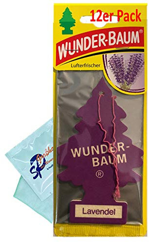 12 Stück Lavendel Wunder-Baum Lufterfrischer Duftbaum inkl. 1 x Glasreinigungstuch von SP Großhandel Gratiszugabe (Lavendel)