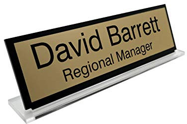 Premium Gold Custom Personalised Office Home Desk Name Plaque Acrylic Black