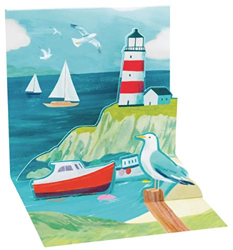Pop UP 3D MINI Karte Urlaub Geburtstag Grußkarte Leuchtturm Urlaub Meer 7,6x7,6cm