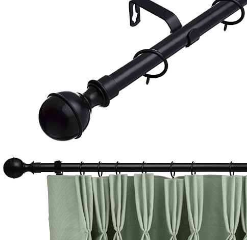 16-19 mm Extendable Metal Curtain Pole Rods Voile Easy Fitting Ball Black 210-360 cm