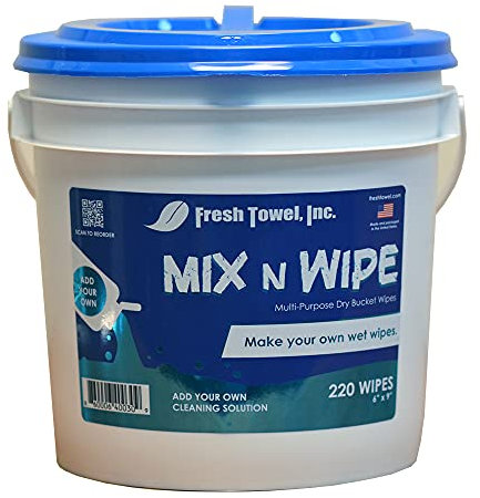 Fresh Towel Dry Bucket Wipes - Make Your Own Wet Wipes with Dispenser Buckets for Cleaning - 220 Wipes - 6 inches by 9 inches per sheet - Paper Towels Bulk
