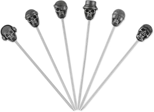 SCSpecial Schädel Cocktail Picks 6 Stück Edelstahl Olive Picks Wiederverwendbare ObstSticks für Halloween Party - Stellen Sie B ein