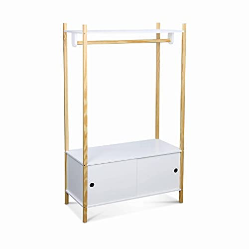 Kleiderständer für Kinder - TOBIAS - zwei Schiebetüren, Kiefer Natur Weiß, 80 x 40 x 136,5 cm