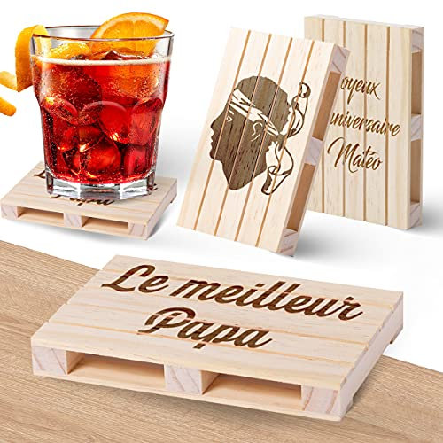sous-Verre Personnalisable en Bois Style Palette - Coaster sous-Bock en Bois À Personnaliser - Idée Cadeau (Coaster)