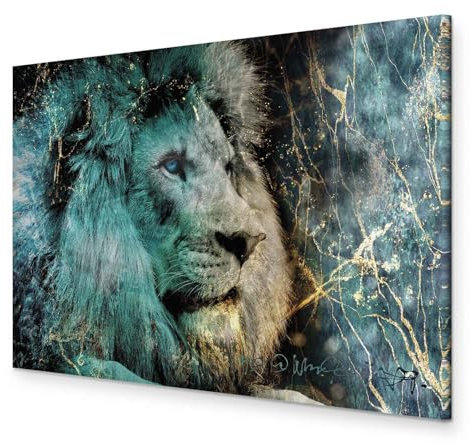 murando - Wandbilder XXL Tiere 120x80 cm Leinwandbild 1 tlg Kunstdruck modern Wandbilder XXL Wanddekoration Design Wand Bild - Löwe Gesicht Abstrakt türkis g-C-0402-b-a