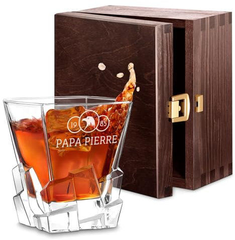 Maverton Vaso de Whisky Personalizado 250ml - Vaso De Cristal Regalos Originales Para Hombre - Nombre Grabado Día del Padre Cumpleaños Regalos - Diseño de Cubo de Hielo - Águila