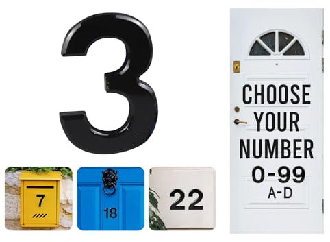 Black Door Numbers Stick On, 0-99, Letters A, B, C, D, 3'' House Numbers Self Adhesive Stickers, For Doors, Mail Boxes, Hotel Rooms (3)
