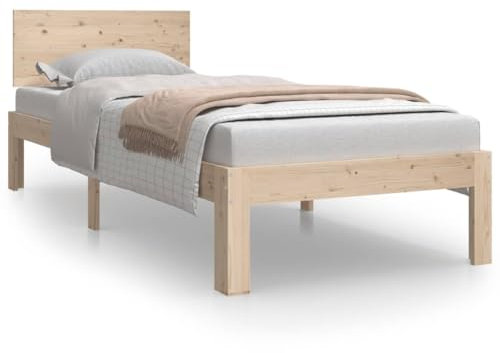 vidaXL Massivholzbett, Bett Holzbett für Schlafzimmer, Bettgestell Bettrahmen mit Kopfteil Lattenrost, Einzelbett Schlafzimmerbett, 75x190cm