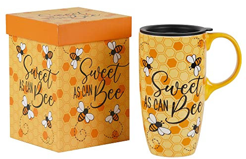 Topadorn Ceramic Mug with Gift Box Coffee Mug Latte Mug with Lid and Handle,17oz. Sweet As Can Bee