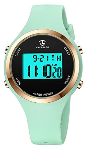 aswan watch Montre Digitale Femme avec Chronomètre, Eclairage, Alarme, Calendrier-Montres Sport avec Bracelet en Silicone