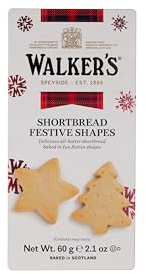 Walker's Assorted Shortbread in Festive Shapes 60g (Pack of 24) All Butter Taste with a Crunchy, Crumbly Texture - Includes Christmas Tree, Bell, Star and Santa Claus Shaped Christmas Cookies