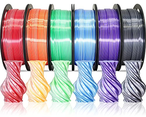 MIKA3D Dual Color 1,75 mm 3D Drucker Filament Bundle, 3D Druck Seide PLA 6 Spulen Pack, Silk White Red, White Orange, White Green, White Blue, White Purple, White Black, 3D PLA 250 g X 6 Spulen