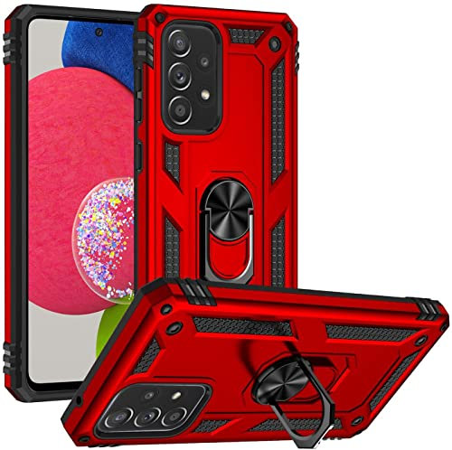 Verco Hybrid Armor Shiel Case für Samsung Galaxy A52s 5G Hülle, Samsung A52 4G 5G extrem robust mit Magnet Fingerring Halter Handyhülle für Samsung A52 4G/5G, A52s 5G Panzerhülle, Rot